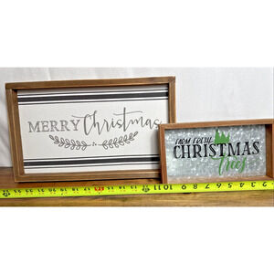Rustic Christmas Wall Decor Wood Framed Ready to Hang Neutral Colors White Brown